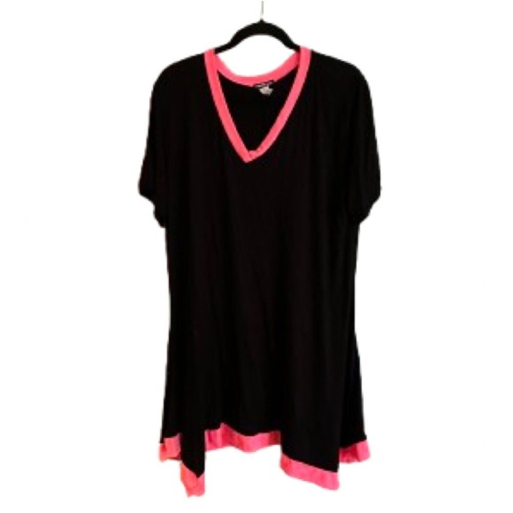 HEIMISH USA Black Tunic Top with Pink Trim -Size 2X